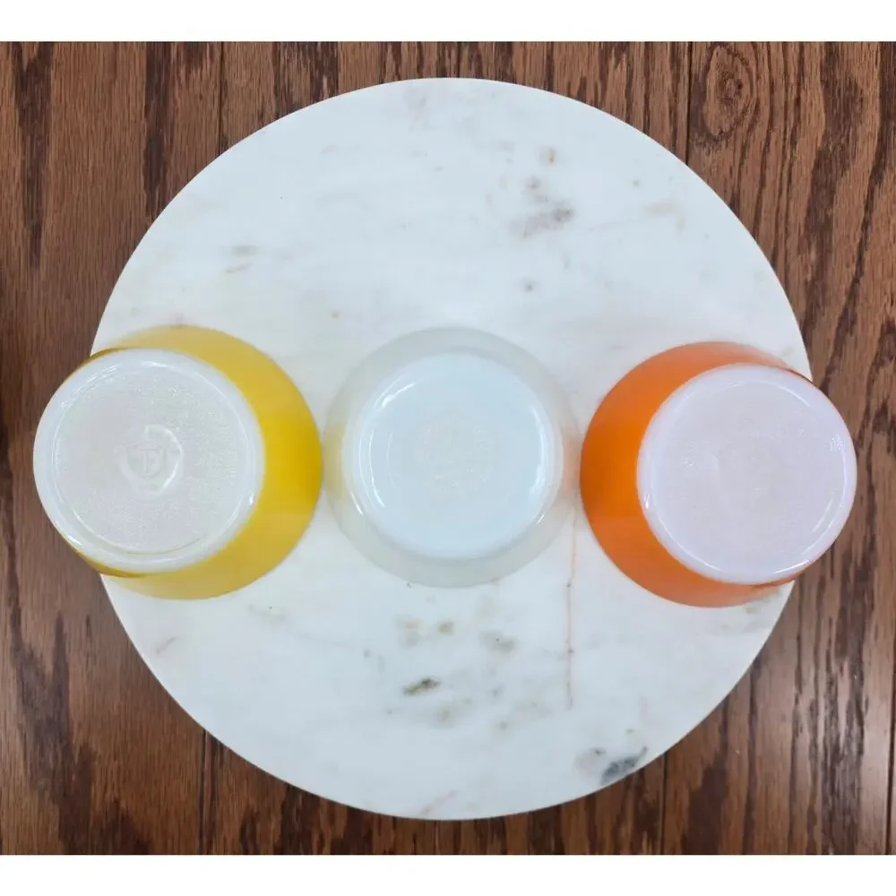 Vintage 40's Retro Anchor Hocking Fire King Bowls Orange, Yellow, and White